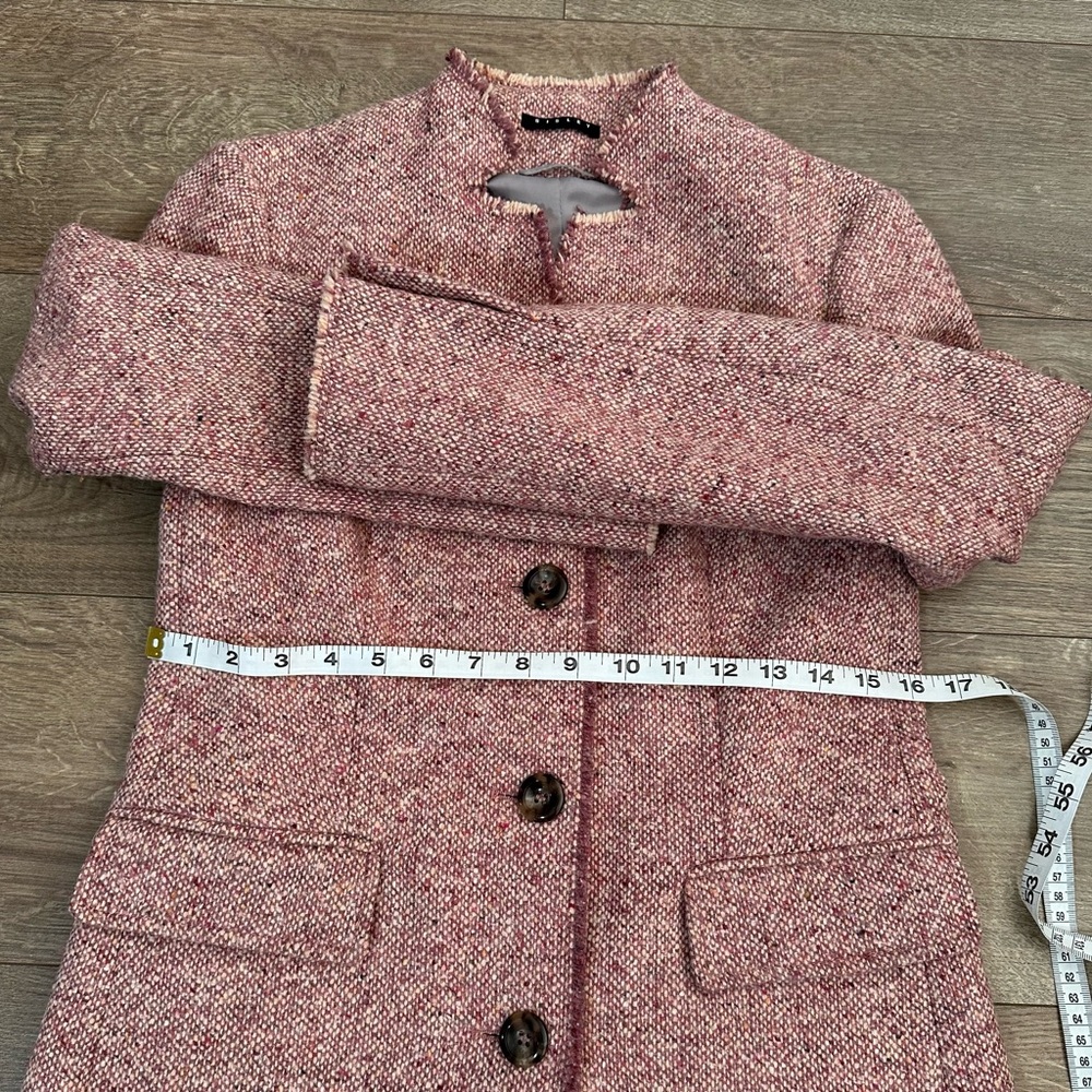 Sisley Rose Pink Tweed Wool Coat Jacket US 4 Mid-Thigh Length Italian Tailored - Picture 13 of 15